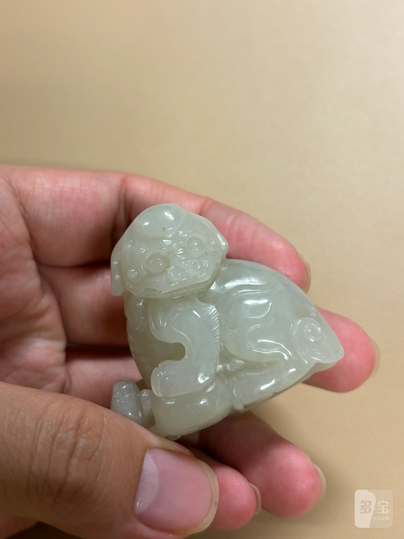 清 白玉太狮少狮摆件 - 图8